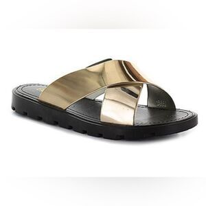 Electric Karma Bickle bronze cross strap metallic cross strap sandal. New in box